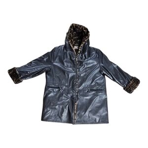 Nuage Leather Winter Coat with Hood,Women's Large